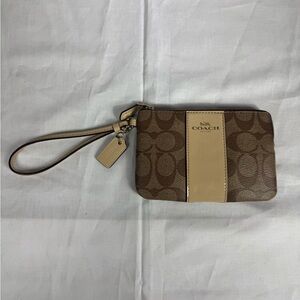 Coach Tan and Brown Signature Wristlet